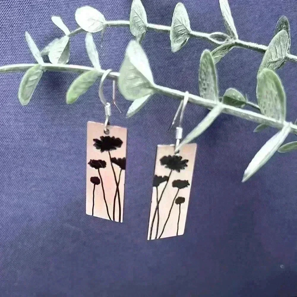 Flower Earrings Silver and Black